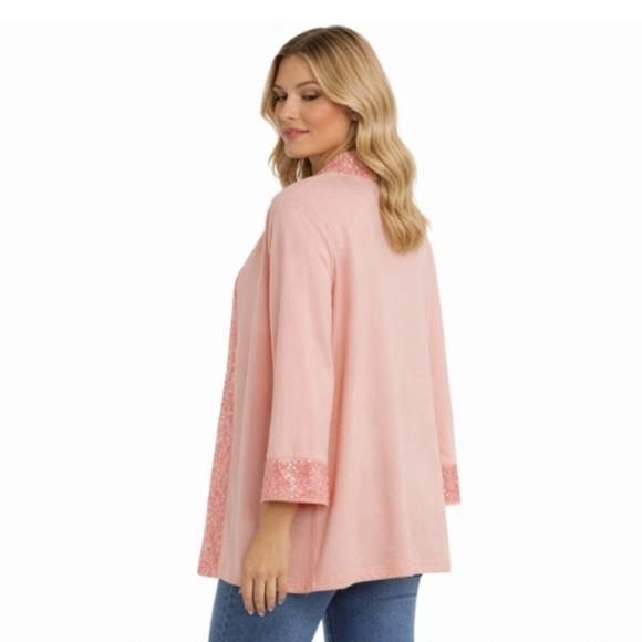 Cleo | Blush Pink Sequin Trim Cardigan NWT - Picture 5 of 9